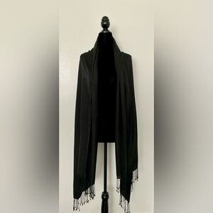 XL Soft Black Scarf Wrap Stole with Fringes